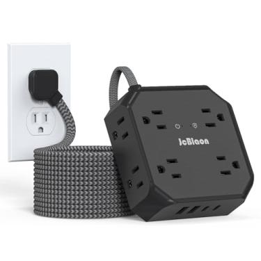 Imagem de Filtro de linha de 3 m, cabo de extensão trançado, 8 tomadas, 4 portas USB (2 USB C), tomada plana, estação de carregamento USB para escritório, escola, viagem, dormitório, essenciais