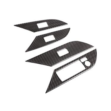 Imagem de Apto para Toyota Hilux 2015-2021 (macio) fibra de carbono real interruptor de elevação de vidro de carro adesivo de painel decorativo acessórios de interior de carro 4 peças (estilo B)