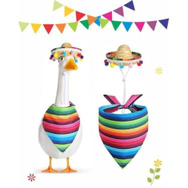 Imagem de BPUHRNI Roupas de ganso mexicano para varanda mexicana de 58,4 cm / 43,4 cm estátua de ganso gramado roupas sombrero mexicano com lenço bandana para decoração de jardim cinco de maio festa