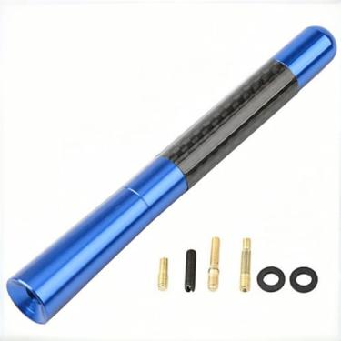 Imagem de Antena curta para carro de 12 cm – Substituição de antena de rádio de fibra de carbono de alumínio, kit de antena de montagem no teto AM/FM com parafusos para carros SUVs (azul)
