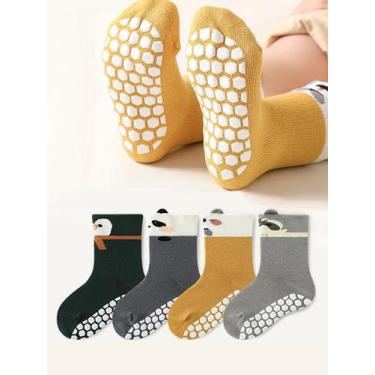 Imagem de Meias Antiderrapantes De Desenho Animado Para Bebês, 4 Pares, Sapatos 