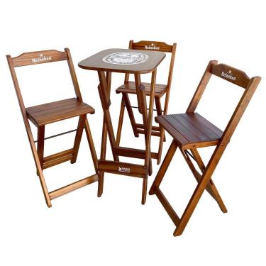 Imagem de Conjunto Mesa Bistrô Com 3 Banquetas Dobráveis De Madeira Personalizada Hei - Imbuia - Cor: Marrom