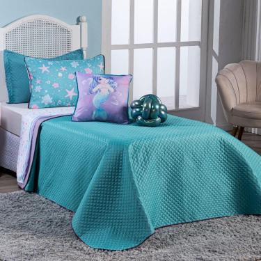 Imagem de Kit Cobre Leito Sereia Tiffany Dupla Face C/ Almofadas Solteiro 05 Peças