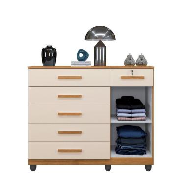 Imagem de Cômoda Milão 1 Porta 6 Gavetas Em Mdp Benetil Móveis Cinamomo Com Off White
