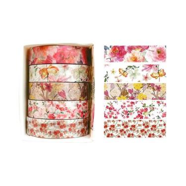 Imagem de Fita Washi Floral Romântica 5 Rolos Fita Decorativa Fofa DIY Fresca Pa