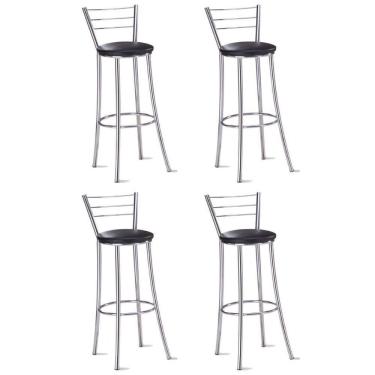 Imagem de Kit 4 Banquetas Para Bancada Cromada Assento Preto
