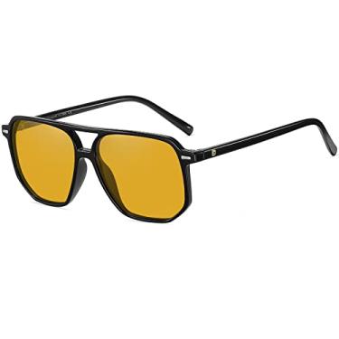Imagem de DUCO Óculos de sol retrô vintage quadrado polarizado aviador feminino masculino ponte dupla DC3001, Armação preta, lente amarela, common