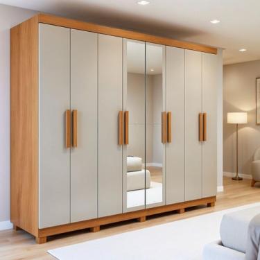 Imagem de Guarda-roupa 8 Portas 4 Gavetas com Espelho e com Pé Andara Soft - Móv