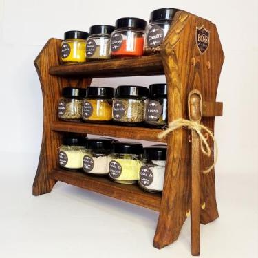 Imagem de Porta Temperos Organizadores com 12 Potes em Madeira Maciça - BOSS - A