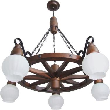Imagem de Lustre Roda De Carroça Muller Envelhecida 5 Lâmpadas 605e