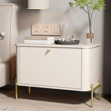 Imagem de Mesa de Cabeceira 1 Porta Em MDF Tucupi JB Móveis - Off White/Dourado