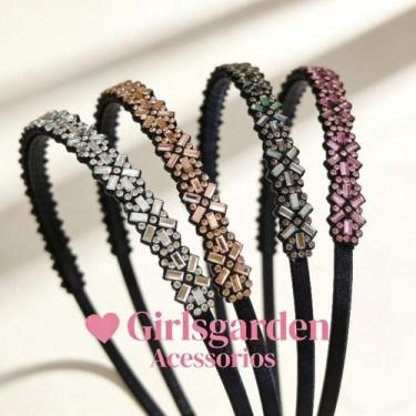 Imagem de Tiara de Strass Geométrica com Pedraria X e Cristais de Luxo, Moda Blo