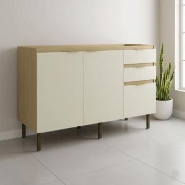 Imagem de Balcão de Cozinha para Pia 120 Cm Nanda 2 Portas 3 Gavetas Natural/Arenas - Tecno Mobili