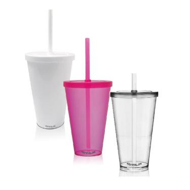 Imagem de Kit 3 Copos Com Tampa E Canudo - 3 Cores Acrílico