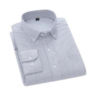Imagem de Camisa Masculina Casual De Algodão Para Negócios, Manga Longa, Botões,