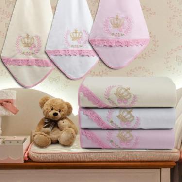 Imagem de Kit 3 Cueiro Manta Bordado Flanelado Maternidade Luxo Bebê - Raga Deco