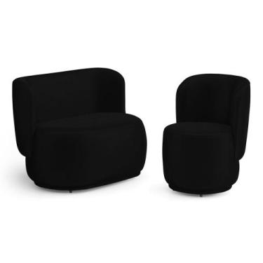 Imagem de Poltrona e Namoradeira Orgânica Molly material sintético Preto - Abmaz