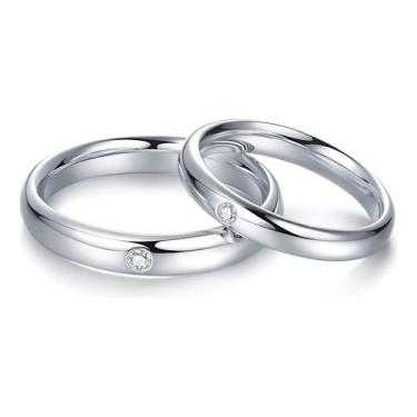 Imagem de Aliança de Prata Ajustável Casal com Ponto de Luz Strass - wb