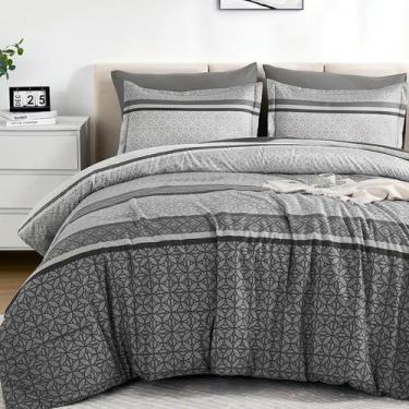 Imagem de Conjunto de edredom WONGS BEDDING Grey Queen Size 7 peças listrado
