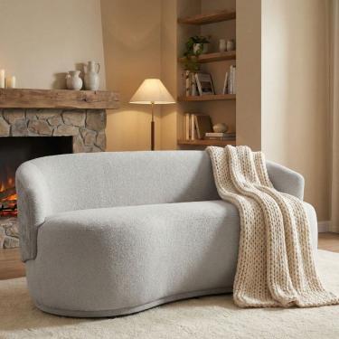 Imagem de Namoradeira Decorativa Sala Estar Orgânica Beatriz Boucle Cinza Claro - Montanaris Decor