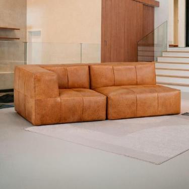 Imagem de Sofá Modular 2 Lugares 1 Braço Inflow Poli Couro Marrom Vem Na Caixa C