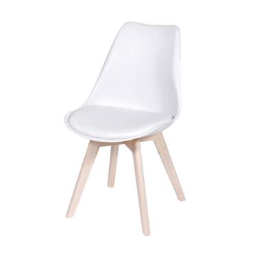 Imagem de Cadeira Eames Saarinen Polipropileno Assento Estofado Pu Branca Base Madeira