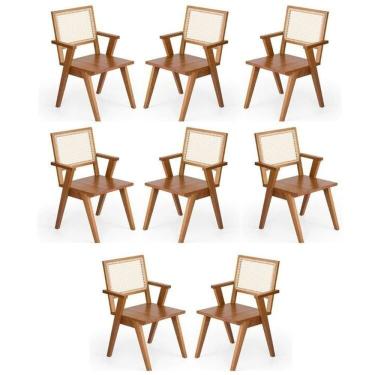 Imagem de Kit 8 Cadeiras Madeira Maciça em Palhinha Natural e Braço Angular Paglia Mel