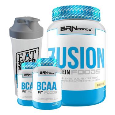 Imagem de Kit Fusion Protein 900g + BCAA 2400 100 caps + Premium BCAA 120 caps + CoqueteleiraBRNf...