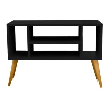 Imagem de Rack Retrô Preto Para Tv Home Estante 4 Nichos Pés Madeira