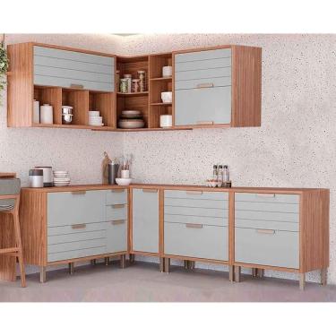 Imagem de Cozinha Completa Eloise 6 Portas 6 Gavetas MDF 7 Módulos Amadeirado Cinamomo Platina