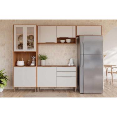 Imagem de Cozinha Completa Áurea 9 Portas 2 Gavetas MDF 120 cm Off White Cinamomo Kit 4 Módulos