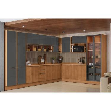 Imagem de Cozinha Completa Vibra C22P1 16 Portas 2 Gavetas MDF 98cm Grafite Laqueado com Tampo e Pés