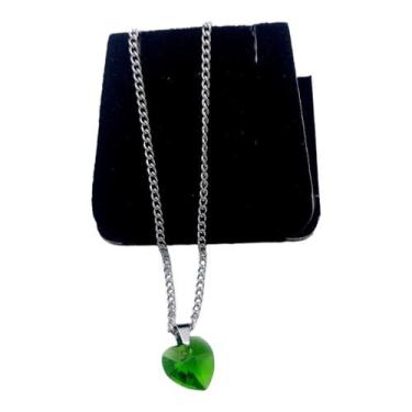 Imagem de Colar CHOKER FEMININO AÇO INOX Ponto De Luz CORAÇÃO VERDE - ASA