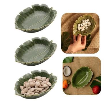 Imagem de Kit 3 Mini Petisqueira Travessa Folha Decorativa de Cerâmica Banana Le