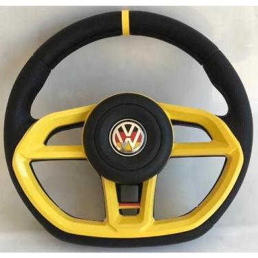 Imagem de Volante Esportivo Gti Amarelo P/ Fusca Brasilia 1977 A 1987 Com Cubo -