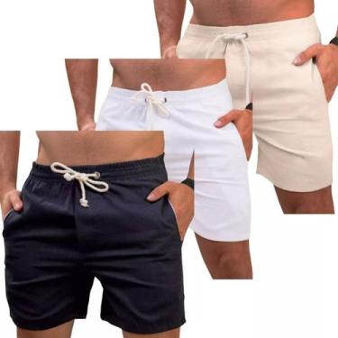 Imagem de Kit 3 Bermuda Mauricinho De Linho Liso Short Praia - Marinho Store, M