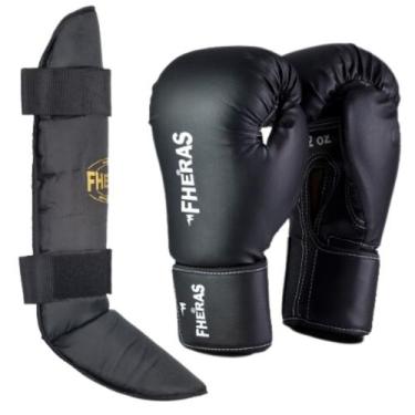 Imagem de Luva Boxe Muay Thai Tradicional com Caneleira Free Style Fheras, Preto