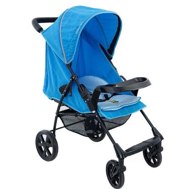 Imagem de Carrinho de Bebê para Passeio Romano Berço de 0 Meses Até 15kg Dobrável Preto e Azul Galzerano