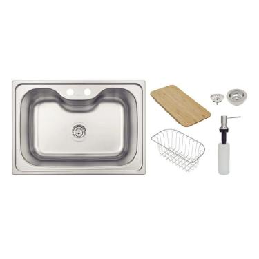 Imagem de Cuba Morgana 60 FX Undermount Retangular Embutir Aço Inox Acetinado com Acessórios Inox Tramontina
