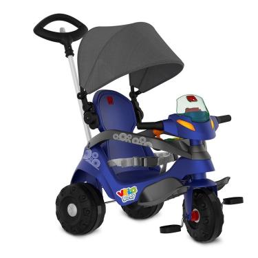 Imagem de Triciclo Infantil Velobaby Reclinável com Capota Passeio e Pedal Azul Brinquedos Bandeirante