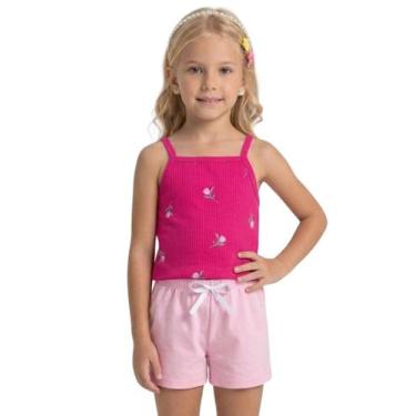 Imagem de Conjunto Infantil Menina Roupa Verão Blusa Cropped Canelada de Alcinha