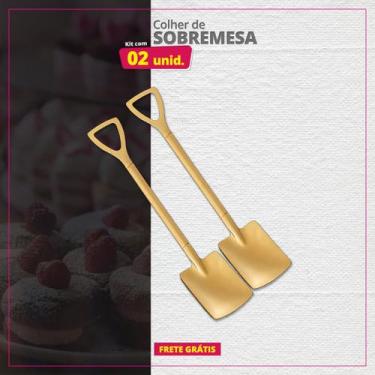Imagem de Kit 02 Colheres Sobremesa Inox Pá Quadrada - Genérica, Dourado