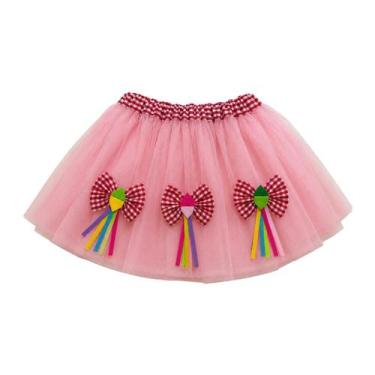 Imagem de Saia Junina Infantil Tule 30cm Festa Caipira - Dreaminbox, Rosa