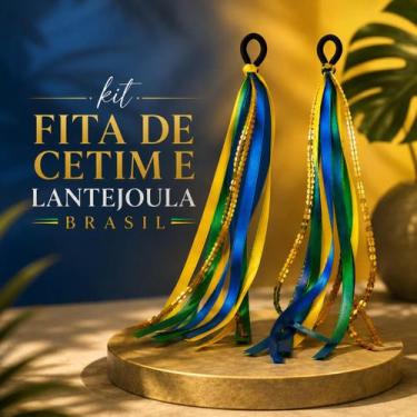 Imagem de Kit Fita Brasil para Cabelo com Cetim e Lantejoula  Adereço Patriótico