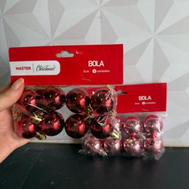 Imagem de Kit bola de natal lisa com 8 peças 3cm rosa ou vermelha para árvore de