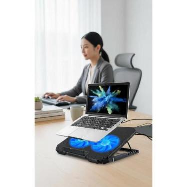 Imagem de 2x Base Notebook Ref. LED 12-17" 8 Alturas Silenciosa Preto - Congratu