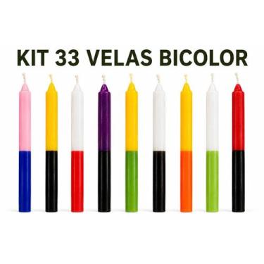 Imagem de 33 velas palito 18 cm - bicolor sortidas - Jô&Ba Fabrica de Velas