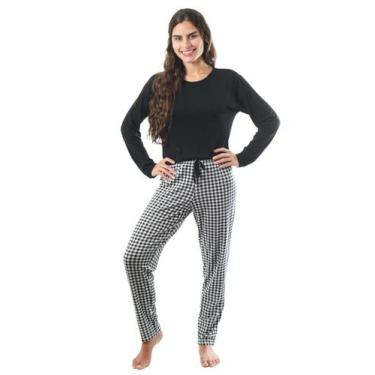 Imagem de Pijama Inverno Feminino Longo Xadrez Empório Do Algodão, P, Preto