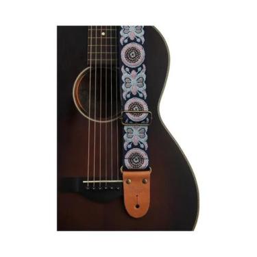 Imagem de Correia De Guitarra Ajustável Em Couro Bordado Para Guitarra Elétrica 