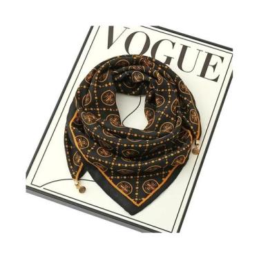Imagem de Lenço De Seda Luxuoso Feminino Com Fivela Magnética, Estampado, Quadra